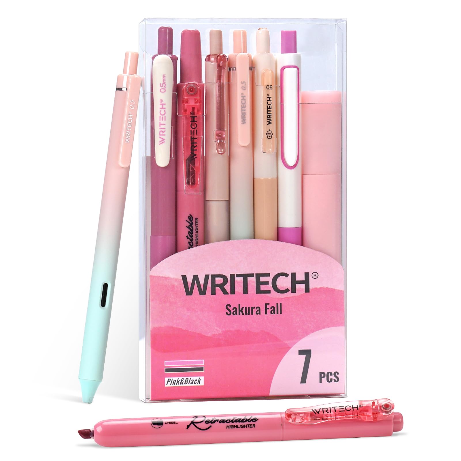 Writech Gel Pens Journaling Highlighters: Journal Set Aesthetic Assorted Pastel Color Ink 0.5Mm Fine Point Retractable 0.7Mm Bla