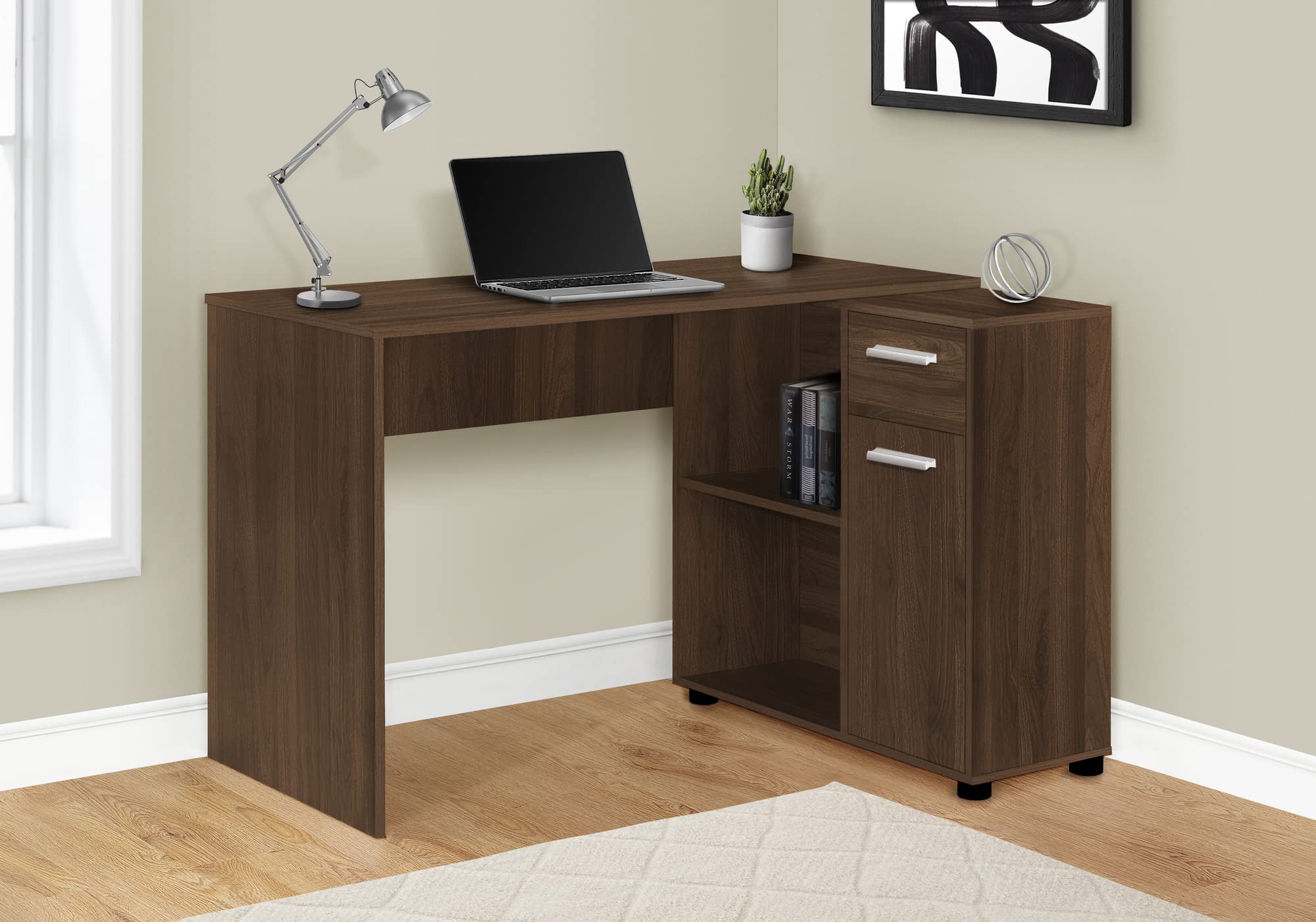 Monarch Specialties 7348 Computer Desk, Home Office, Corner, Storage Drawers, Shape, Work, Laptop, Laminate, Walnut, Contemporary, Modern Desk-46 L Dark Cabinet, 46&Quot; L X 34.25&Quot; W X 29.5&Quot; H