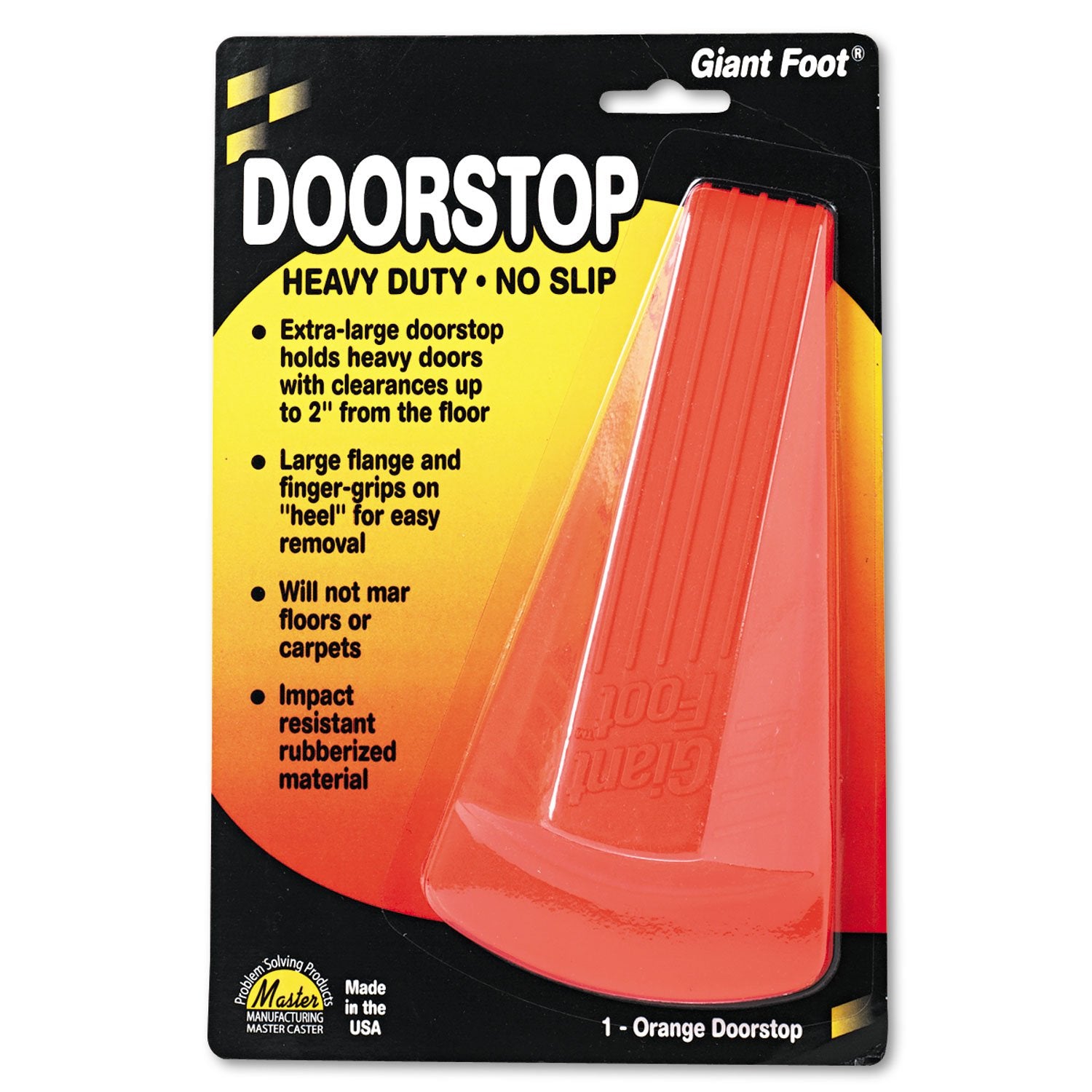Master Caster 00965 Giant Foot Doorstop, No-Slip Rubber Wedge, 3-1/2W X 6-3/4D X 2H, Safety Orange