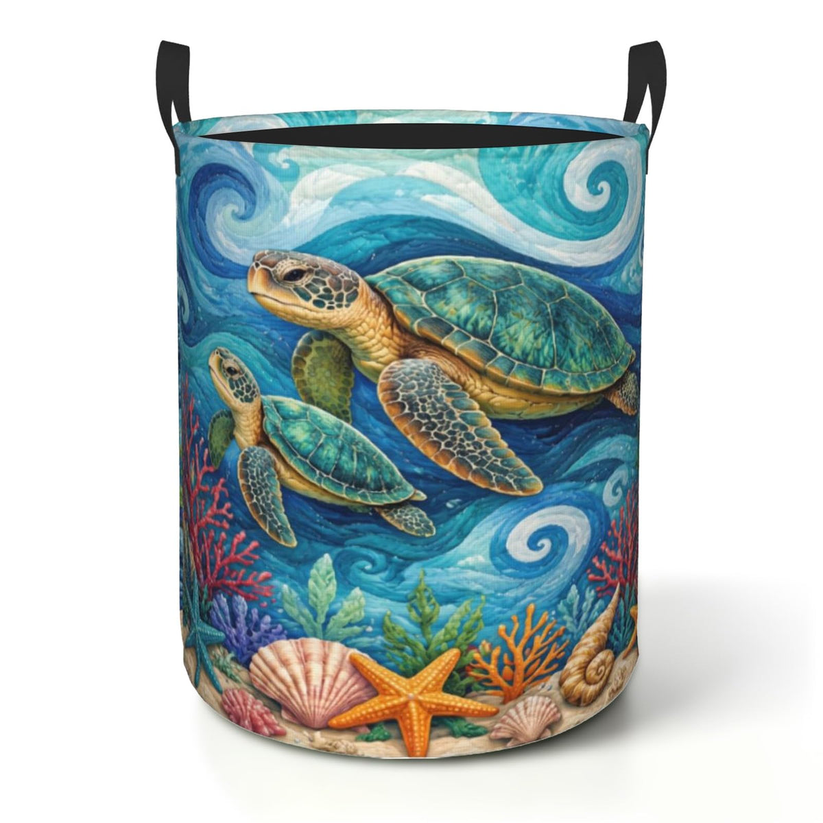 orxel Quilted Laundry Basket with Handles,Vintage Sea Turtle Laundry Hamper