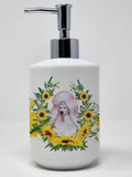 Caroline's Treasures CK2909SOAP White Standard Poodle in Sunflowers Ceramic Soap Dispenser Hand Soap Dispenser Pump Bottles for 