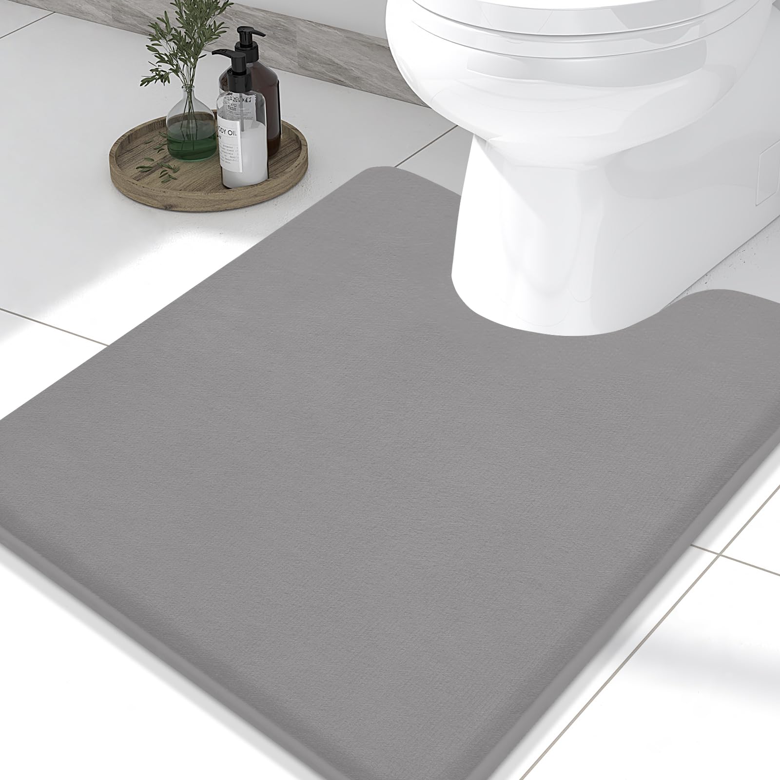 Smiry Memory Foam U-Shaped Toilet Bathroom Rugs 24 x 20, Extra Soft Absorbent Non-Slip Contoured Rugs, Machine Washable Contour 
