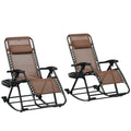 Outsunny Set Of 2 Outdoor Rocking Chairs, Foldable Reclining Zero Gravity Lounge Rocker With Pillow, Cup & Phone Holder, Combo Design With Folding Legs, Brown