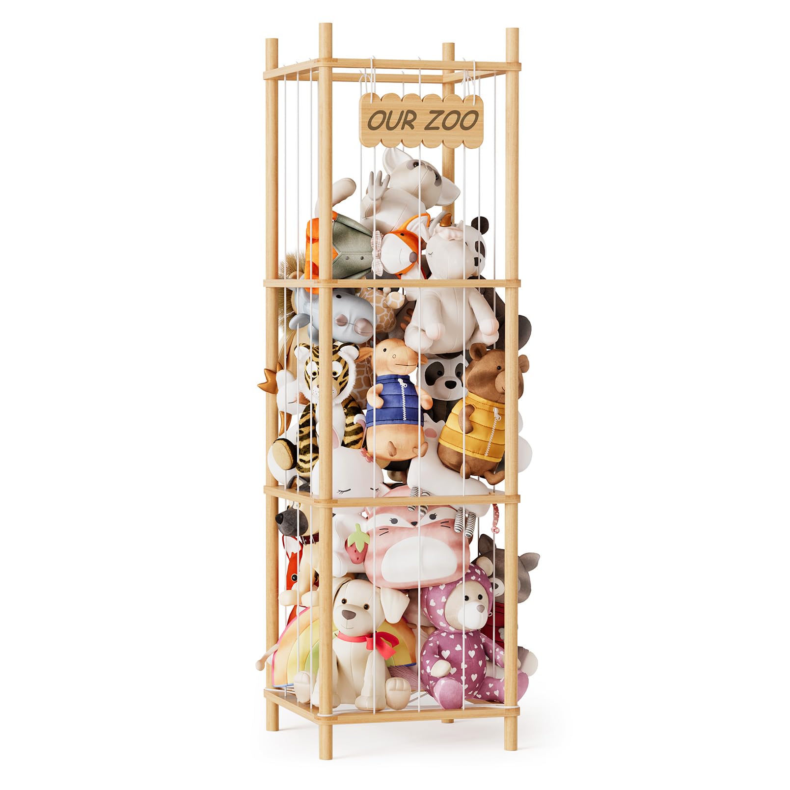 SpaceAid Stuffed Animal Storage Organizer, Wood Animals Zoo Toy Plushies Storage Holder, Large Capacity Plush Toy Cage for Playr