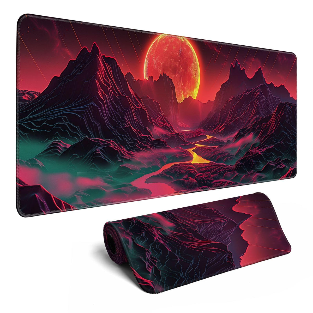 Xl Mouse Pad Gaming Red Black Gold Vaperwave Extra Large Mousepad (31.5X11.8 In), Desk Mat Pad Home Office Decor Mouse Pad Stitc