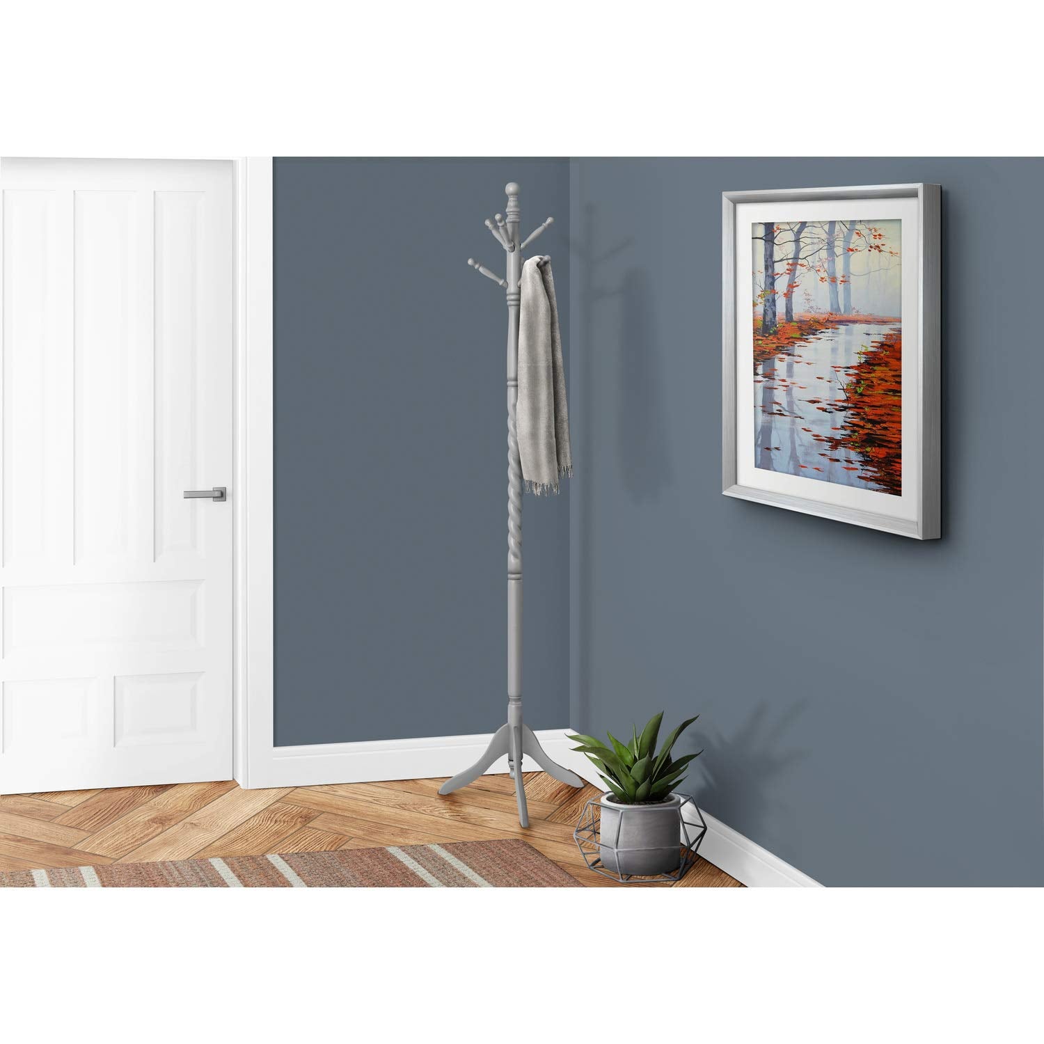 Monarch Specialties I 3174 Coat Rack, Hall Tree, Free Standing, 6 Hooks, Entryway, 72' H, Bedroom, Wood, Grey, Contemporary, Modern
