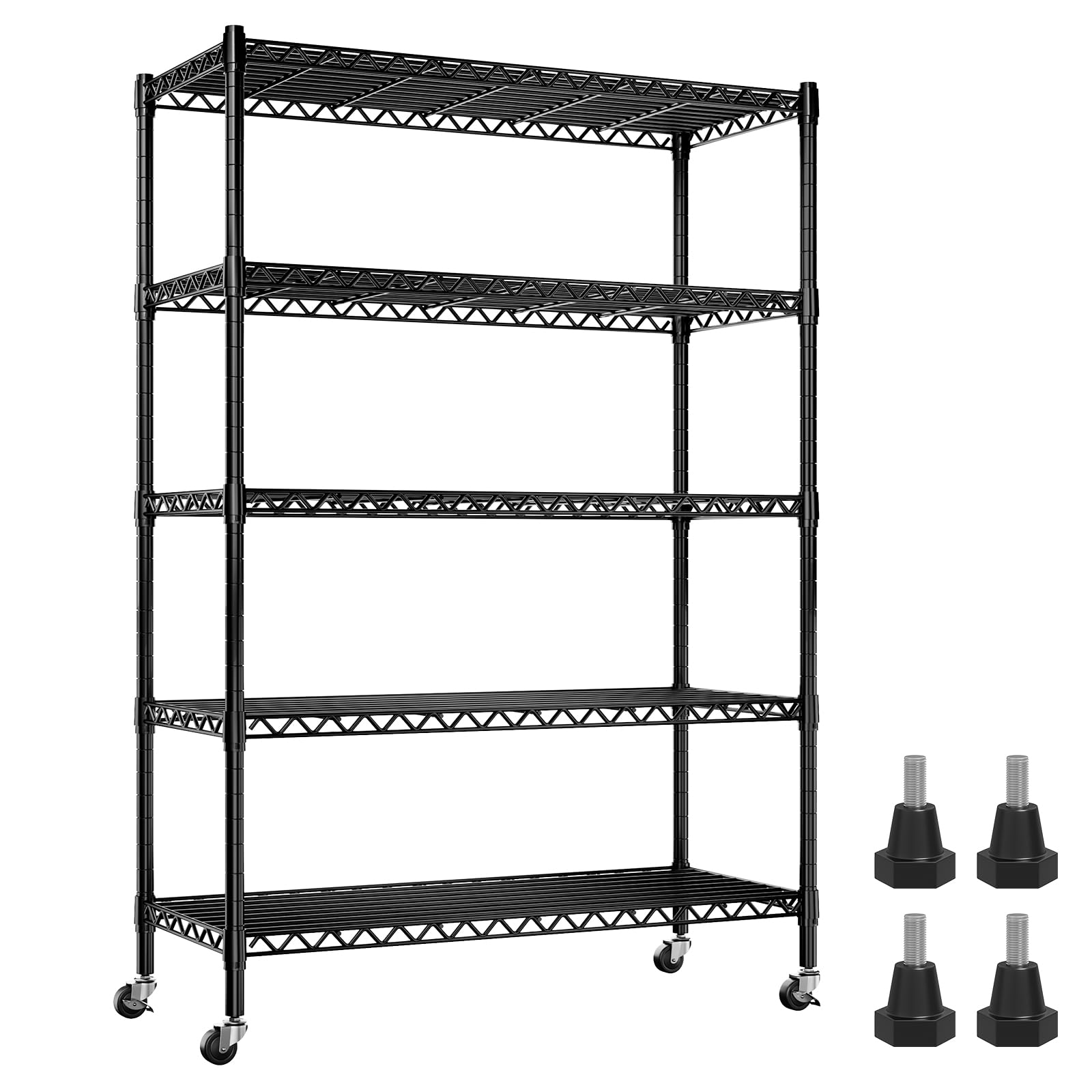 REIBII Wire Shelving with Wheels Deep Storage Shelves with Wheels 73.6 H Tall Metal Shelving Unit Adjustable 5 Tier Sturdy Metal