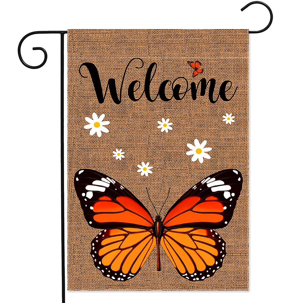 Ymyield Welcome Monarch Butterfly Garden Flag Butterfly Lovers Burlap Vertical Double Sided Yard Flags, Keep Flying If You Have