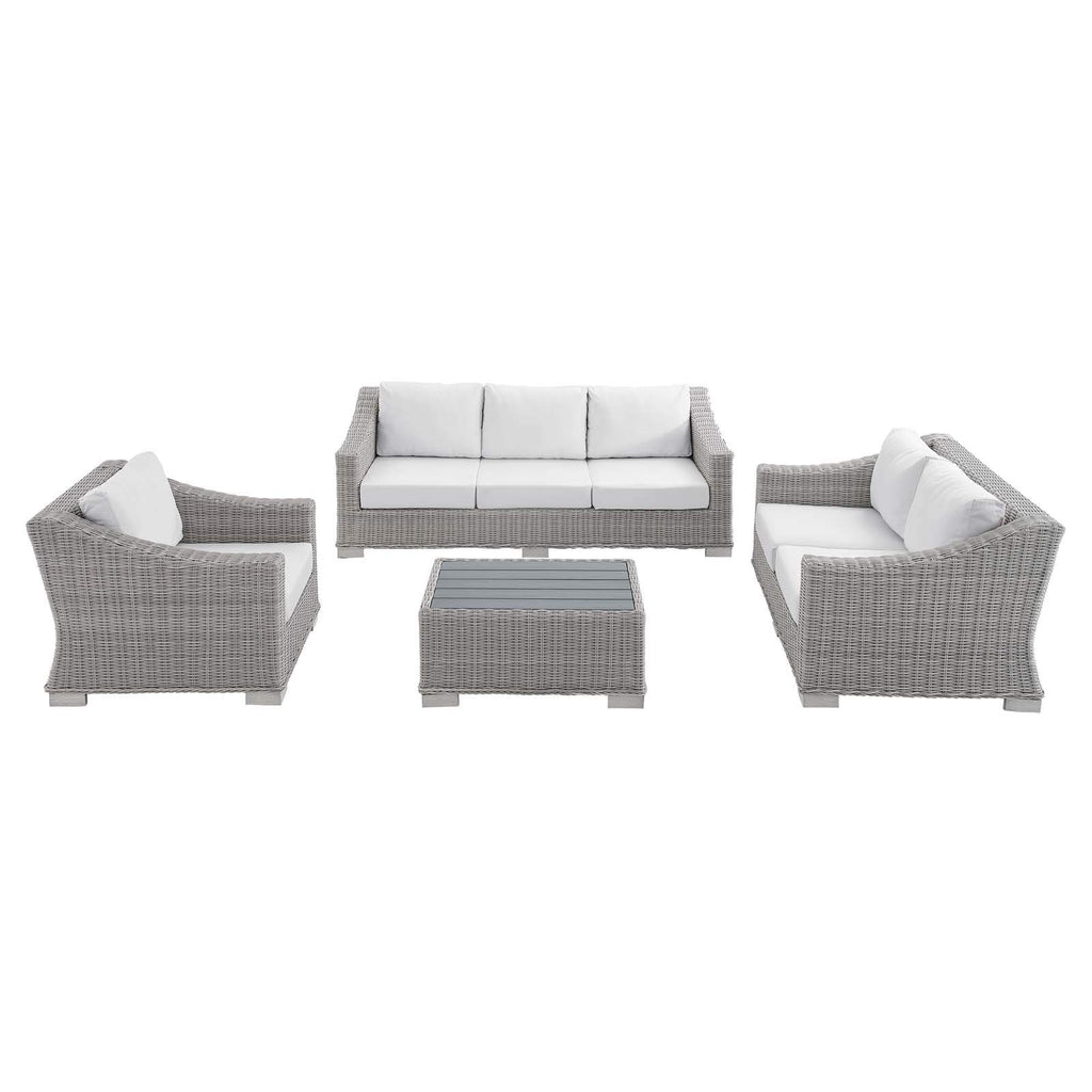 Modway Conway Sunbrella Outdoor Patio Wicker Rattan 4-Piece Furniture Set, Light Gray White