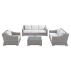 Modway Conway Sunbrella Outdoor Patio Wicker Rattan 4-Piece Furniture Set, Light Gray White