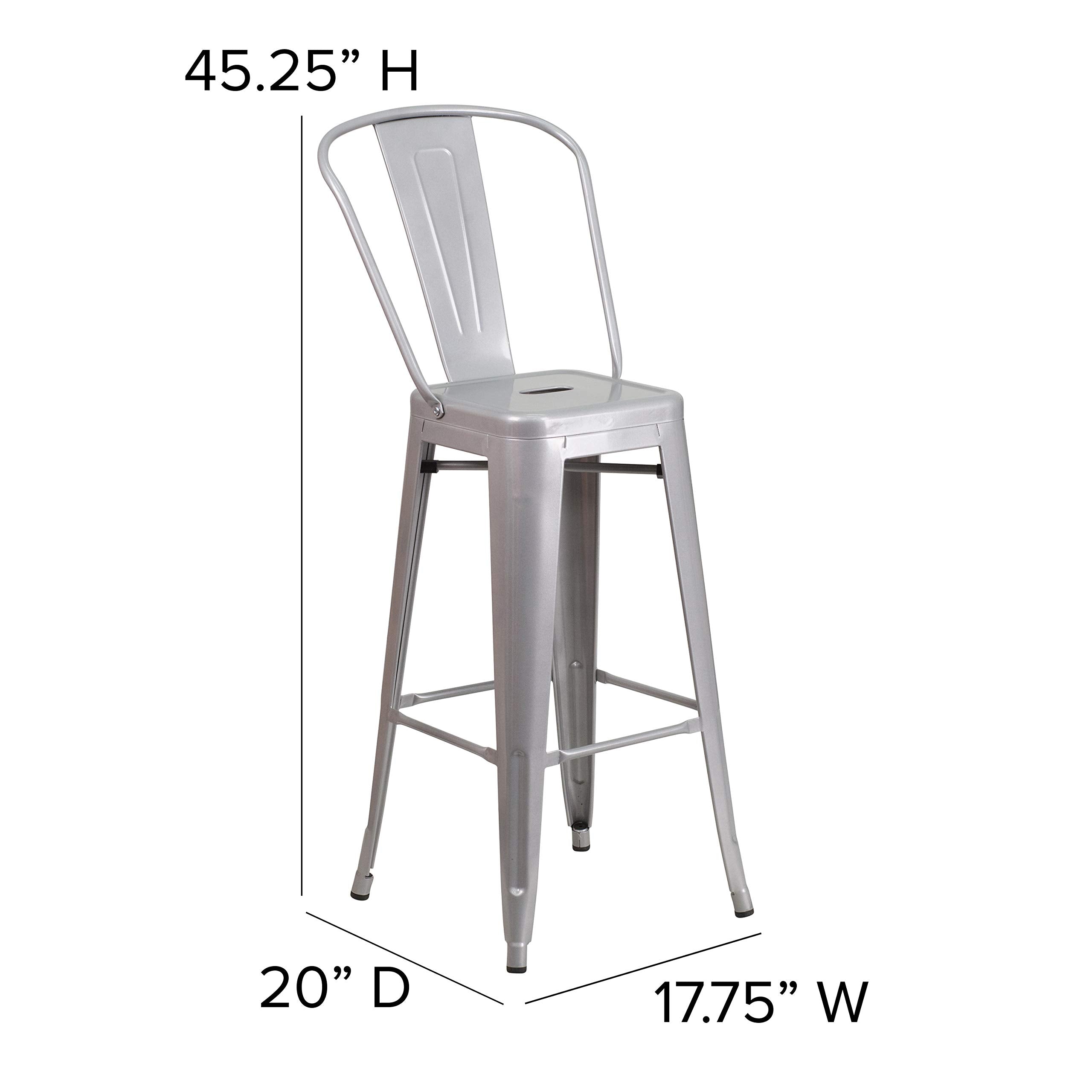 Flash Furniture Commercial Grade 30' High Silver Metal Indoor-Outdoor Barstool With Removable Back