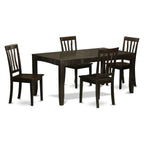 East West Furniture LYAN5-CAP-W Lynfield 5 Piece Kitchen Set for 4 Includes a Rectangle Dining Room Table with Butterfly Leaf and 4 Solid Wood Seat Chairs, 36x66 Inch, Cappuccino