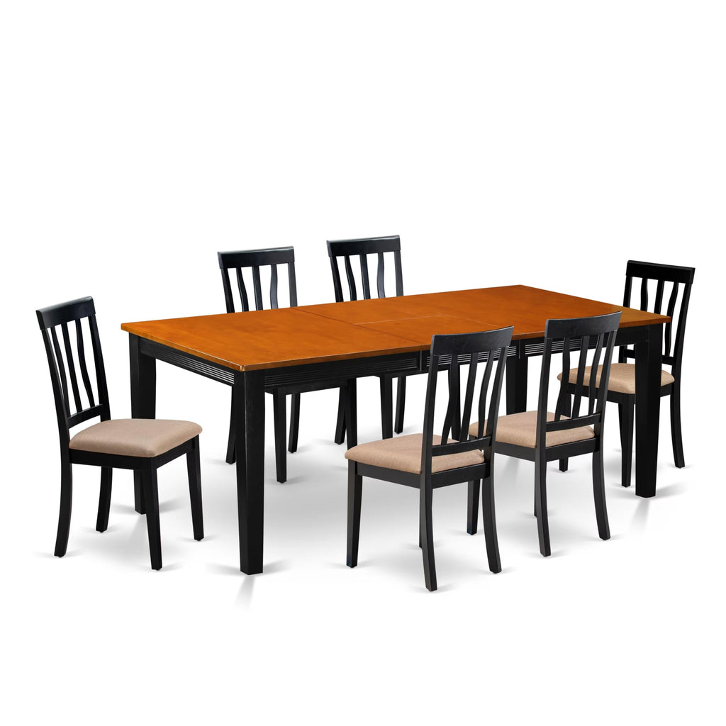 East West Furniture QUAN7-BCH-C 7 Piece Dining Room Furniture Set Consist of a Rectangle Kitchen Table with Butterfly Leaf and 6 Linen Fabric Upholstered Chairs, 40x78 Inch, Black & Cherry