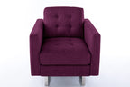 Lilola Home Victoria Purple Linen Fabric Armchair with Metal Legs, Side Pockets, and Pillow