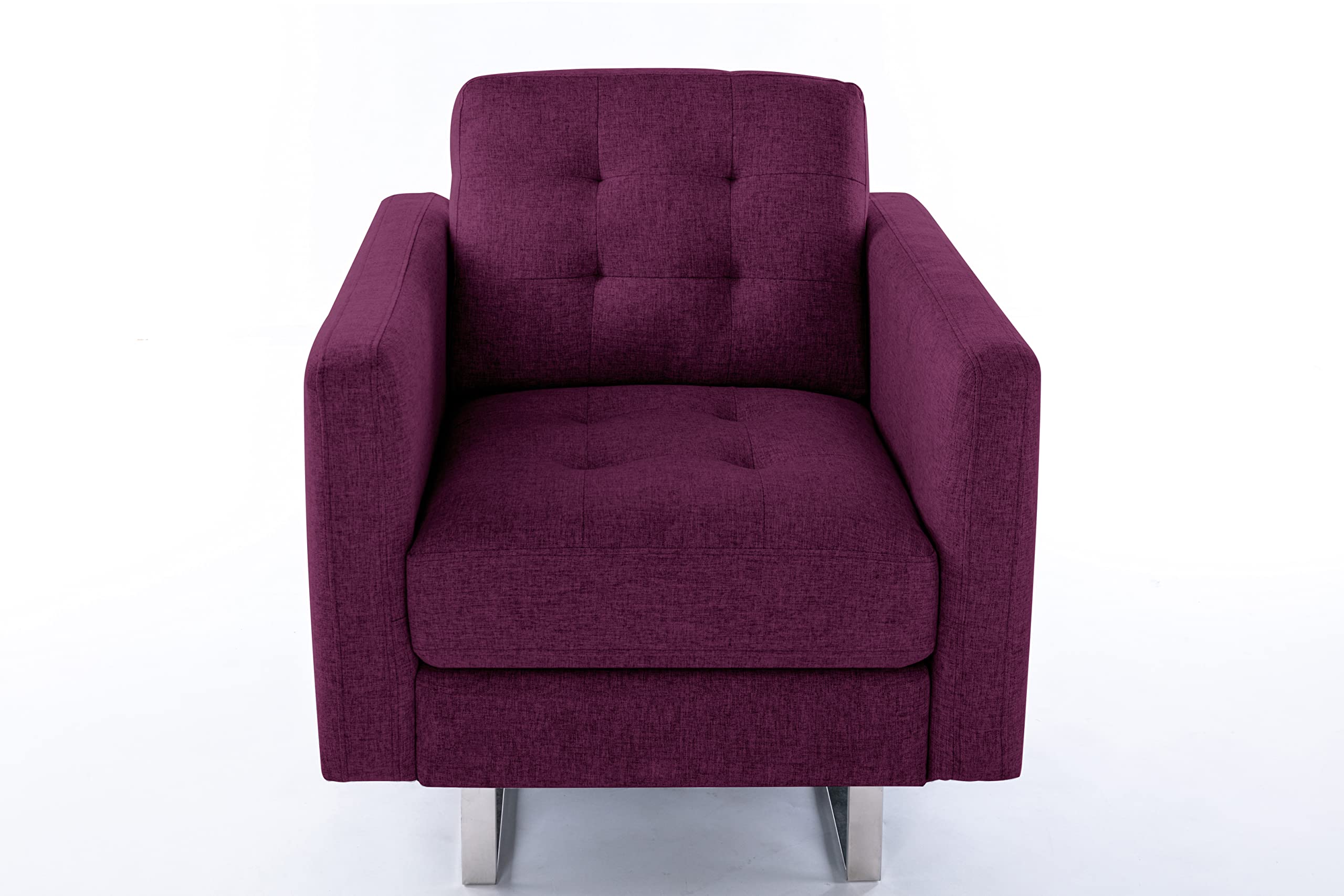 Lilola Home Victoria Purple Linen Fabric Armchair with Metal Legs, Side Pockets, and Pillow