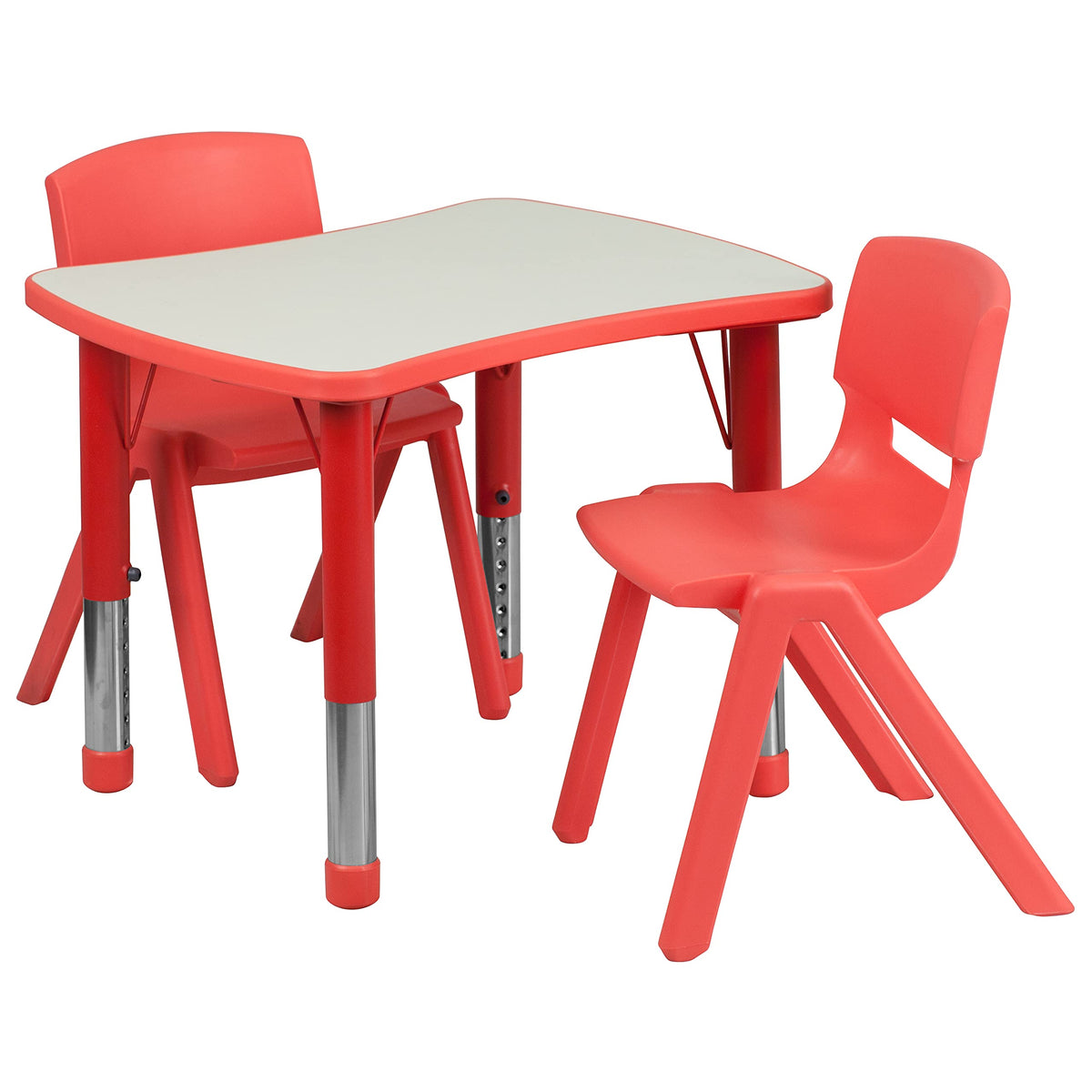 Flash Furniture Emmy 21.875''W x 26.625''L Rectangular Red Plastic Height Adjustable Activity Table Set with 2 Chairs