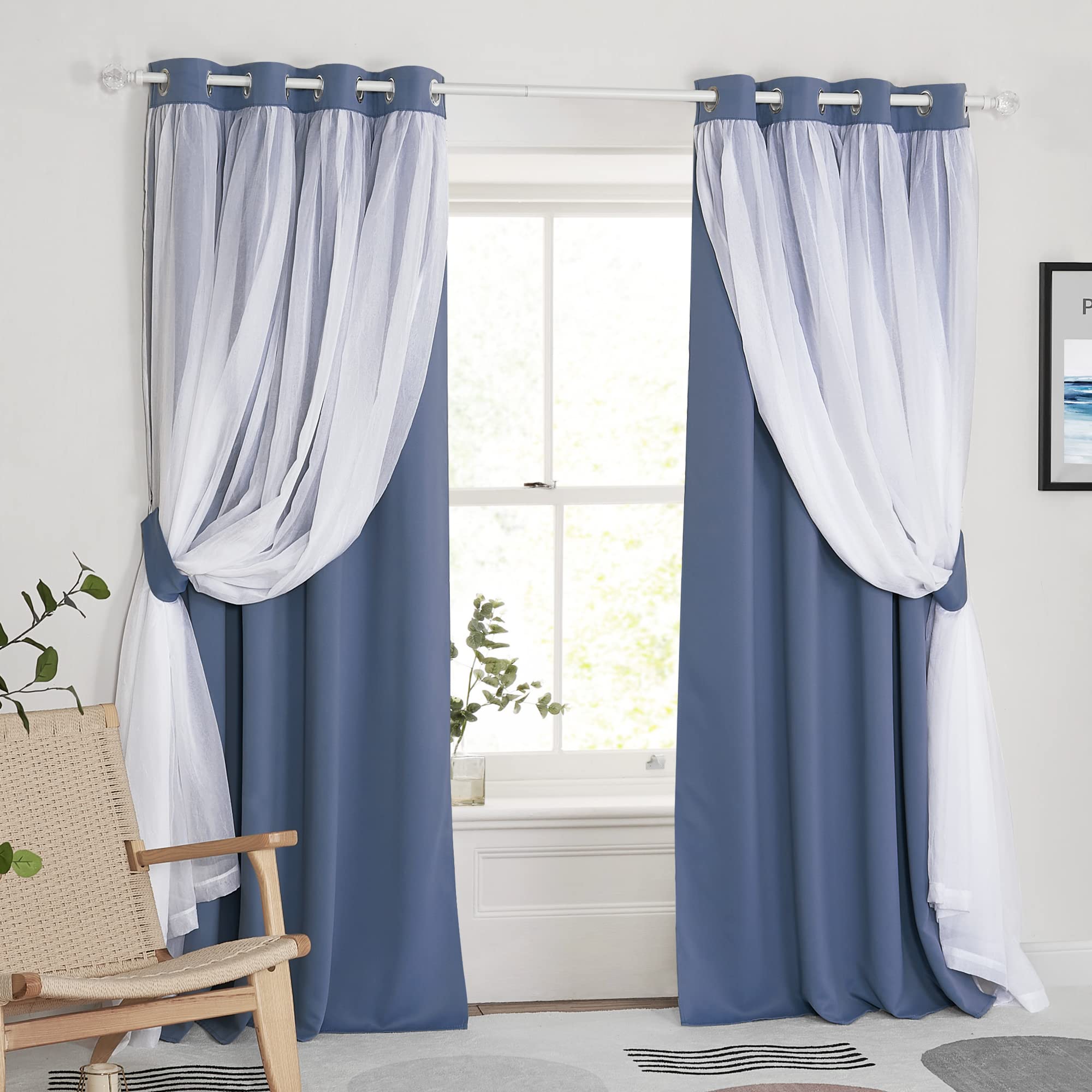 Pony Dance Double Layers Curtains For Living Room - 84 Inches Long Blackout Curtains With Sheer Overlay Home Decor, 52-Inch Wide
