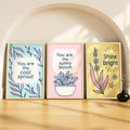 SoulAbiti Inspiring Plant Pop Quotes set of 3 Framed Wall Print 12x18 inch Light Brown Frame PlexiGlass Positive Affirmation Ar