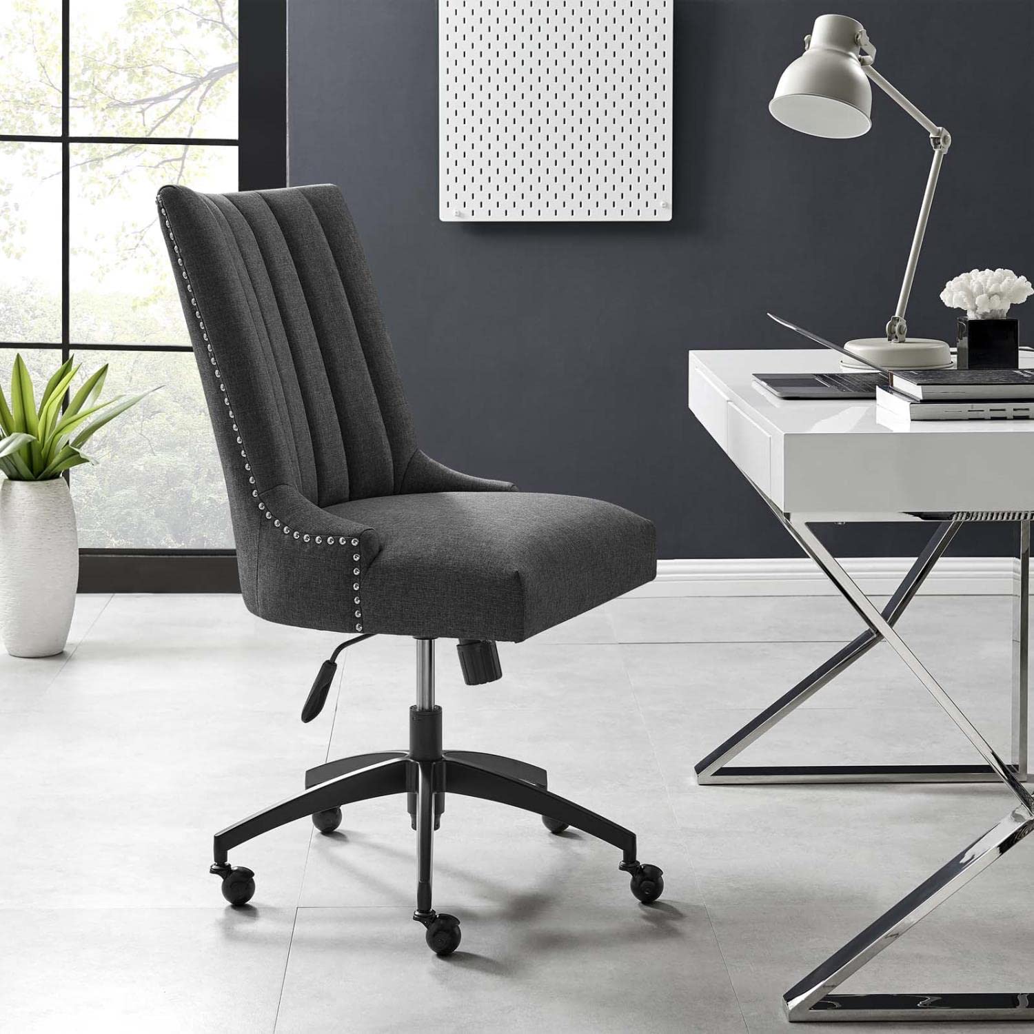 Modway Empower Channel Tufted Fabric Office Chair, Black Gray