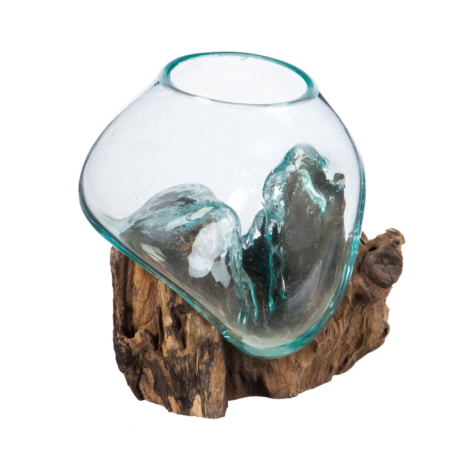 Cape Craftsmen Hand-Blown Blue Tinted Bubble Glass On Natural Teak Driftwood Terrarium | Home D  Cor Indoor Planter With Stand |