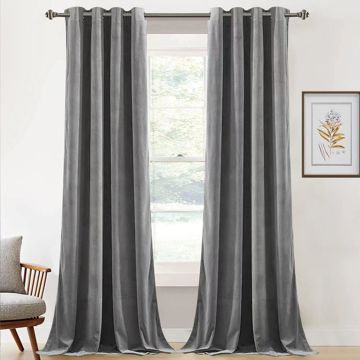 SMILETIME Grey 120in Room Darkening Velvet Curtains with Grommet, Thermal Insulated Super Soft Privacy Noise Reducing Velvet Dra