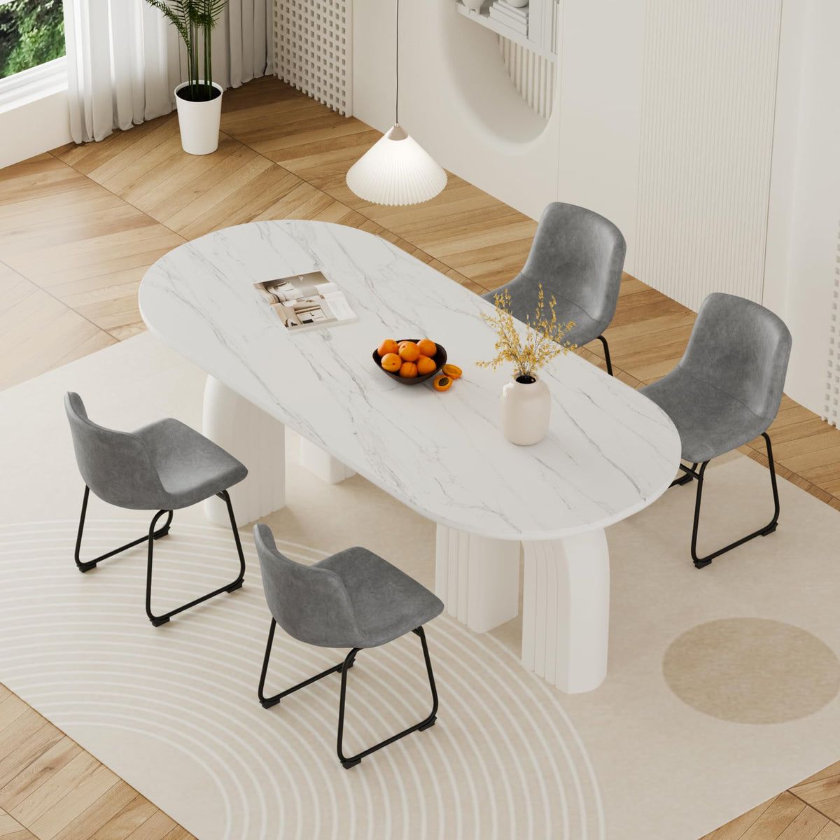 Aowos Dining Chairs Set Of 4, 18 Inch Modern Armless Dining Chair With Back, Faux Leather Kitchen Dining Room Chair With Metal L