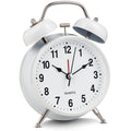 Bernhard Products Analog Alarm Clock Extra Loud Twin Bells Retro White 4 Inch Silent Non-Ticking Quartz Battery Operated with Ba