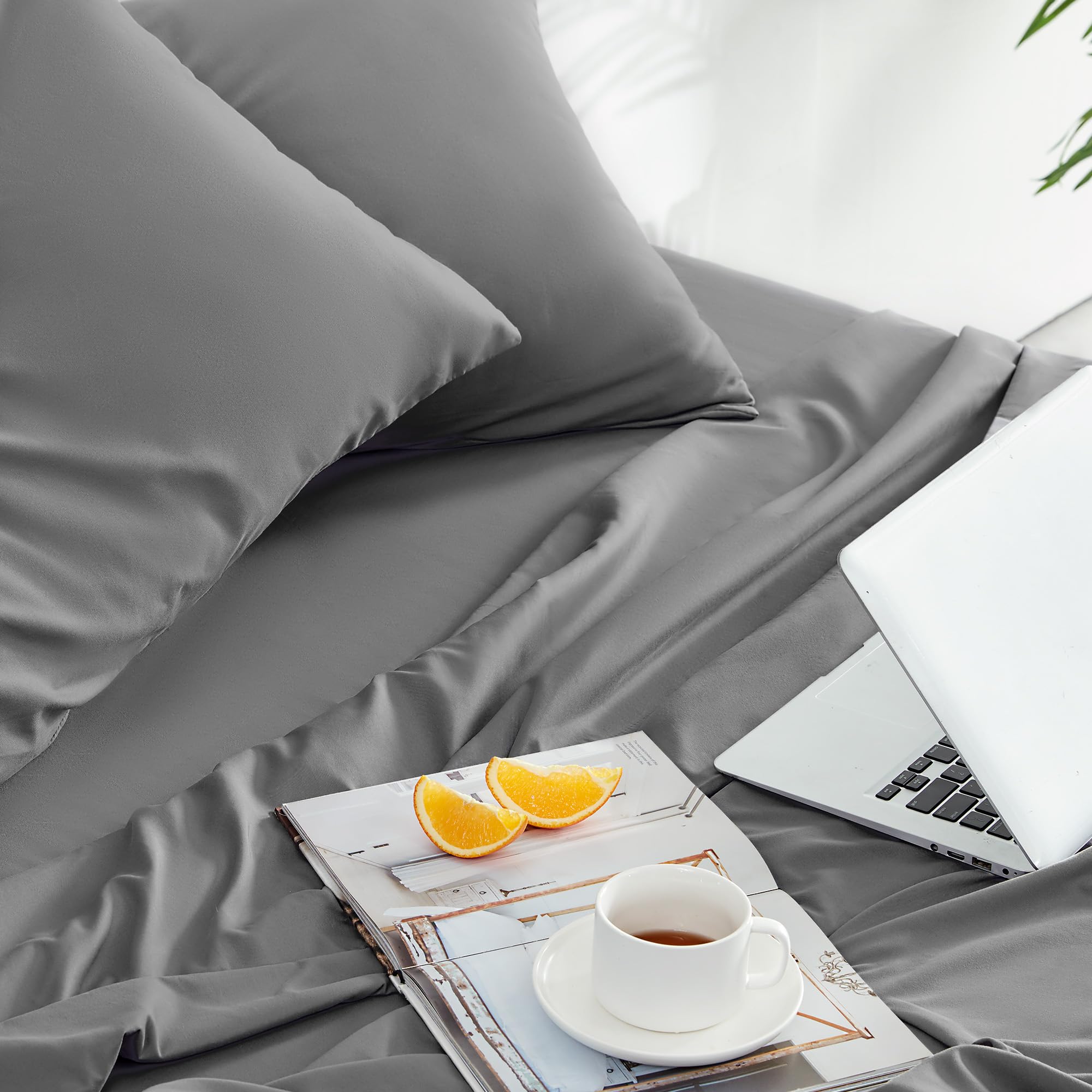 Sleep Zone Extra Deep Pocket Queen Sheet Set 4 Piece - Super Soft Brushed Microfiber Bedding Sheets Set Fits Deep Mattress Upto 21 Inches (Grey, Queen)