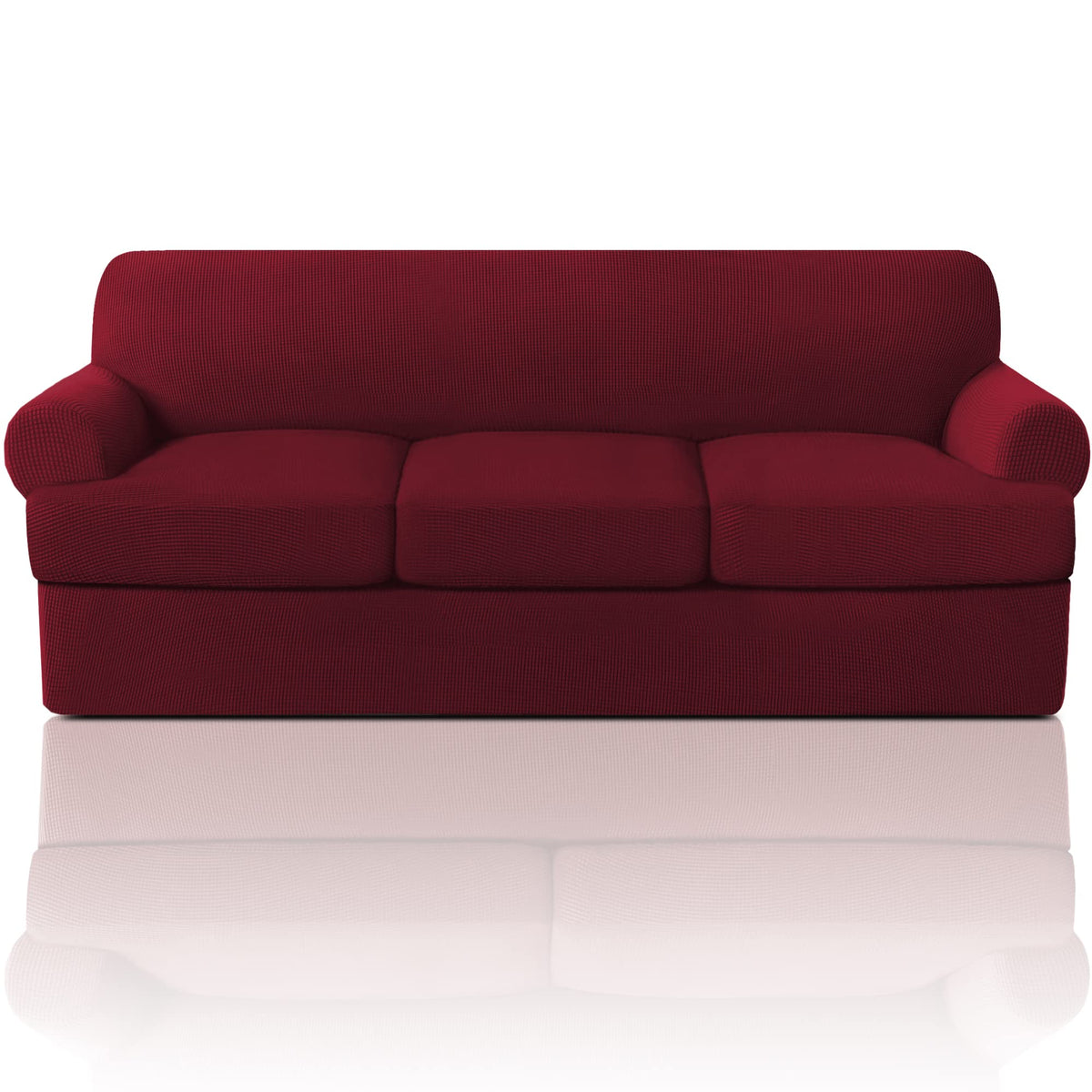 Princedeco T Cushion Sofa Slipcover 4 Pieces Sofa Covers For T Cushion Sofa Soft Couch Cover Sofa Slip Covers Furniture Covers With 3 Individual T Cushion Shape Seat Covers Machine Washable, Burgundy