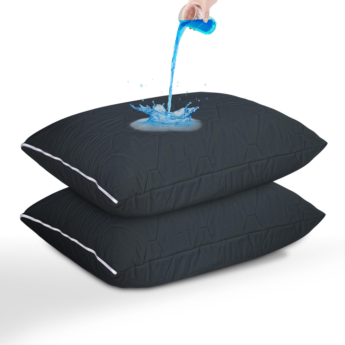 2 Pack Queen Size Zippered Pillow Protector, Waterproof Soft Breathable Pillow Cover, Cotton Filling, Fully Encased, Durable Zip