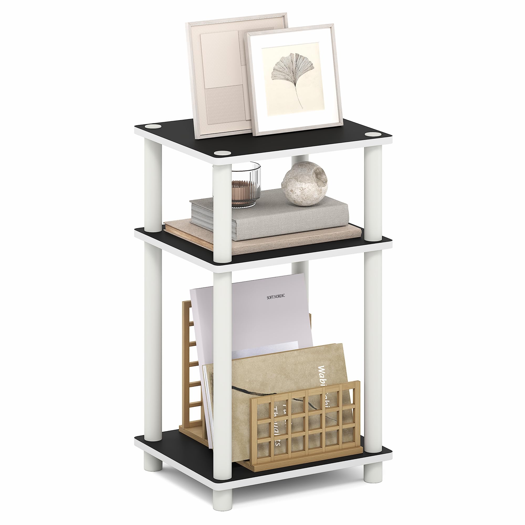 Furinno Turn-N-Tube Side Table, 3-Tier End Table with Open Shelf, Toolless Assembly Night Stand, Bedside Table, for Living Room,