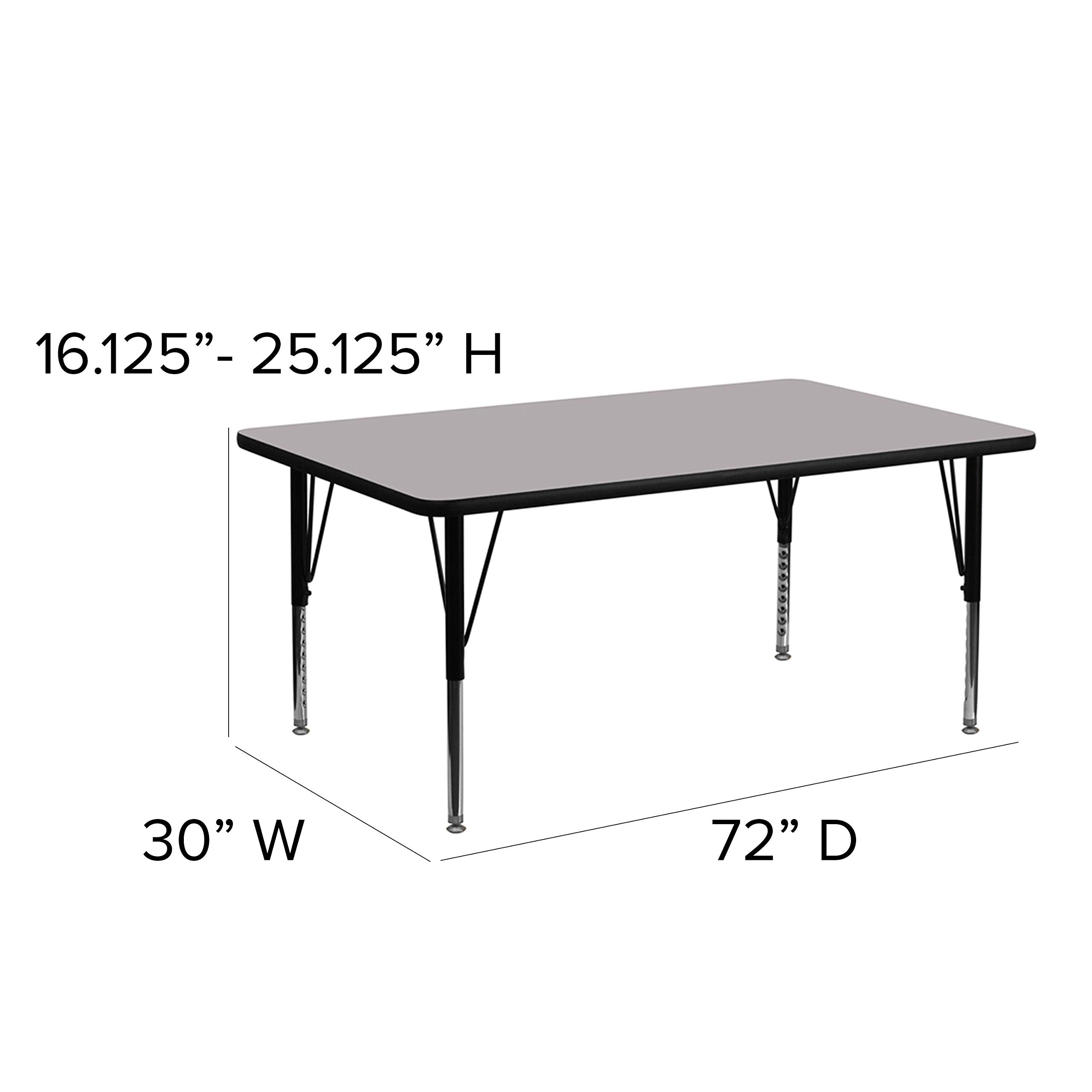Flash Furniture Wren 30''W x 72''L Rectangular Grey Thermal Laminate Activity Table - Height Adjustable Short Legs