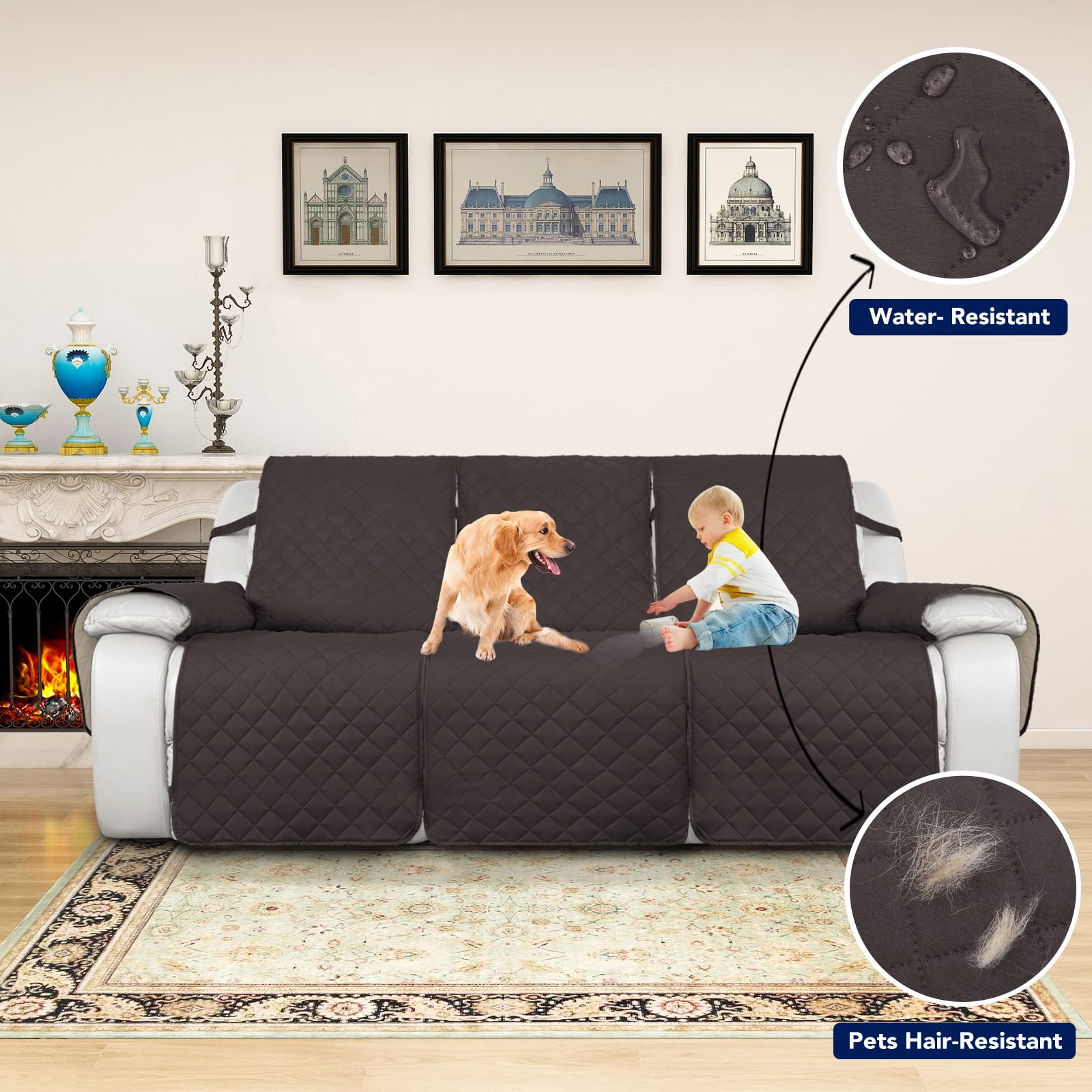 Purefit Water Resistant Reversible Sofa Covers For Reclining Sofa 3 Seat - Non Slip Split Recliner Couch Cover For 3 Cushion Cou