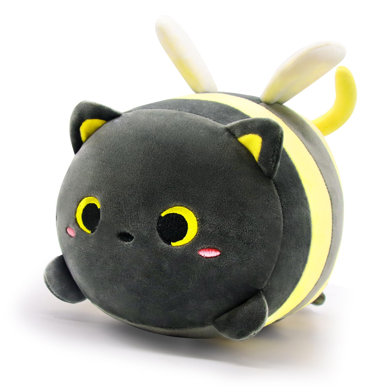 Lsydcarm Black Cat Bee Plush Pillow, 8' Cute Black Cat Honeybee Stuffed Animals, Kawaii Bee Cat Plushie, Soft Stuffed Bee Cat P