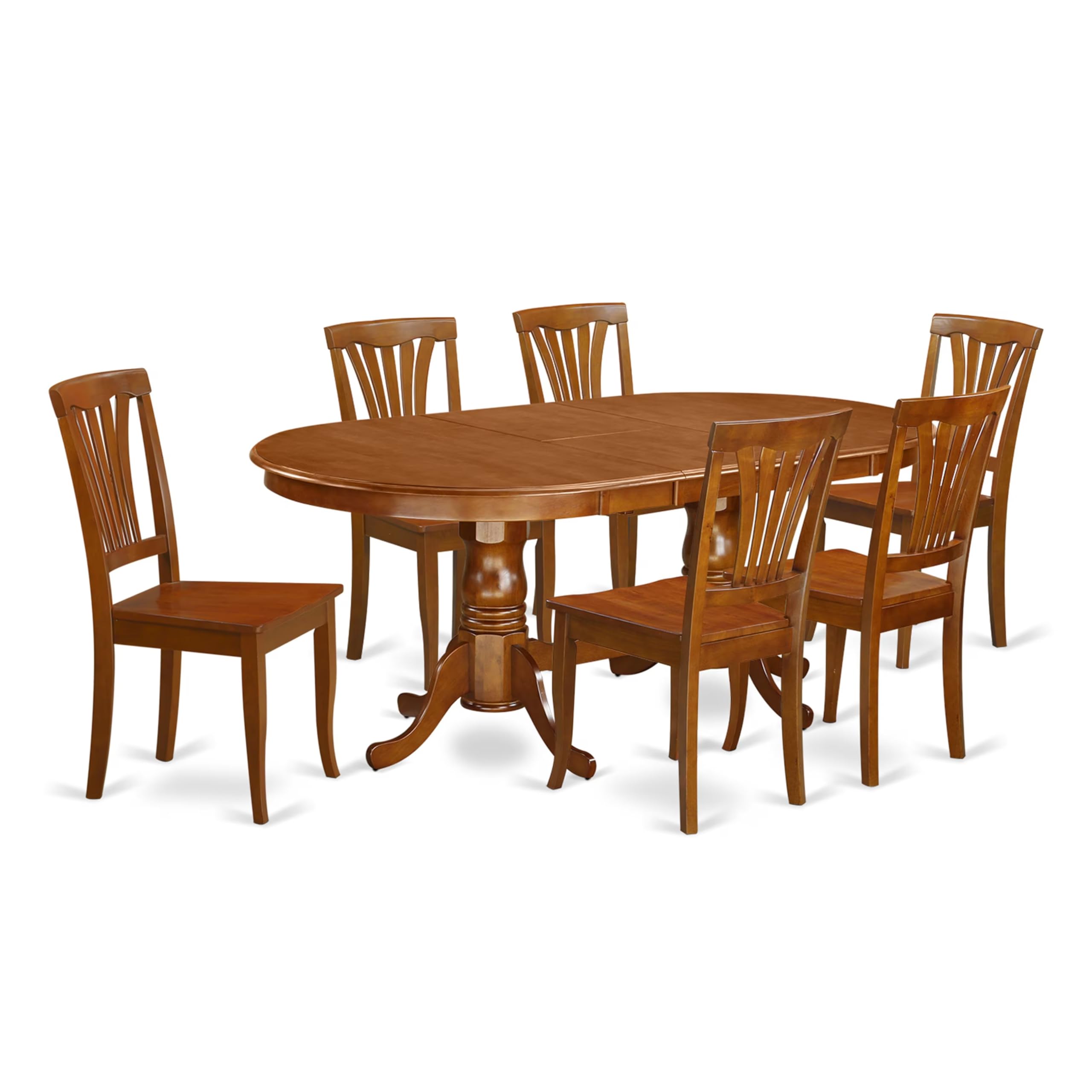 East West Furniture PLAV7-SBR-W 7 Piece Dining Room Furniture Set Consist of an Oval Wooden Table with Butterfly Leaf and 6 Kitchen Dining Chairs, 42x78 Inch, Saddle Brown