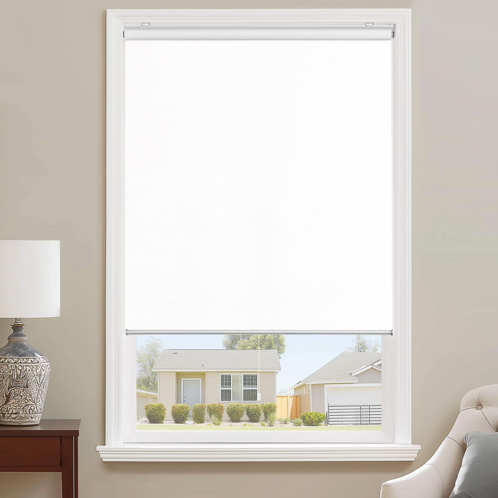 ChrisDowa Cordless 100% Blackout Roller Shade, with Striped Jacquard, Thermal Insulated, UV Protection Fabric, Total Blackout Bl