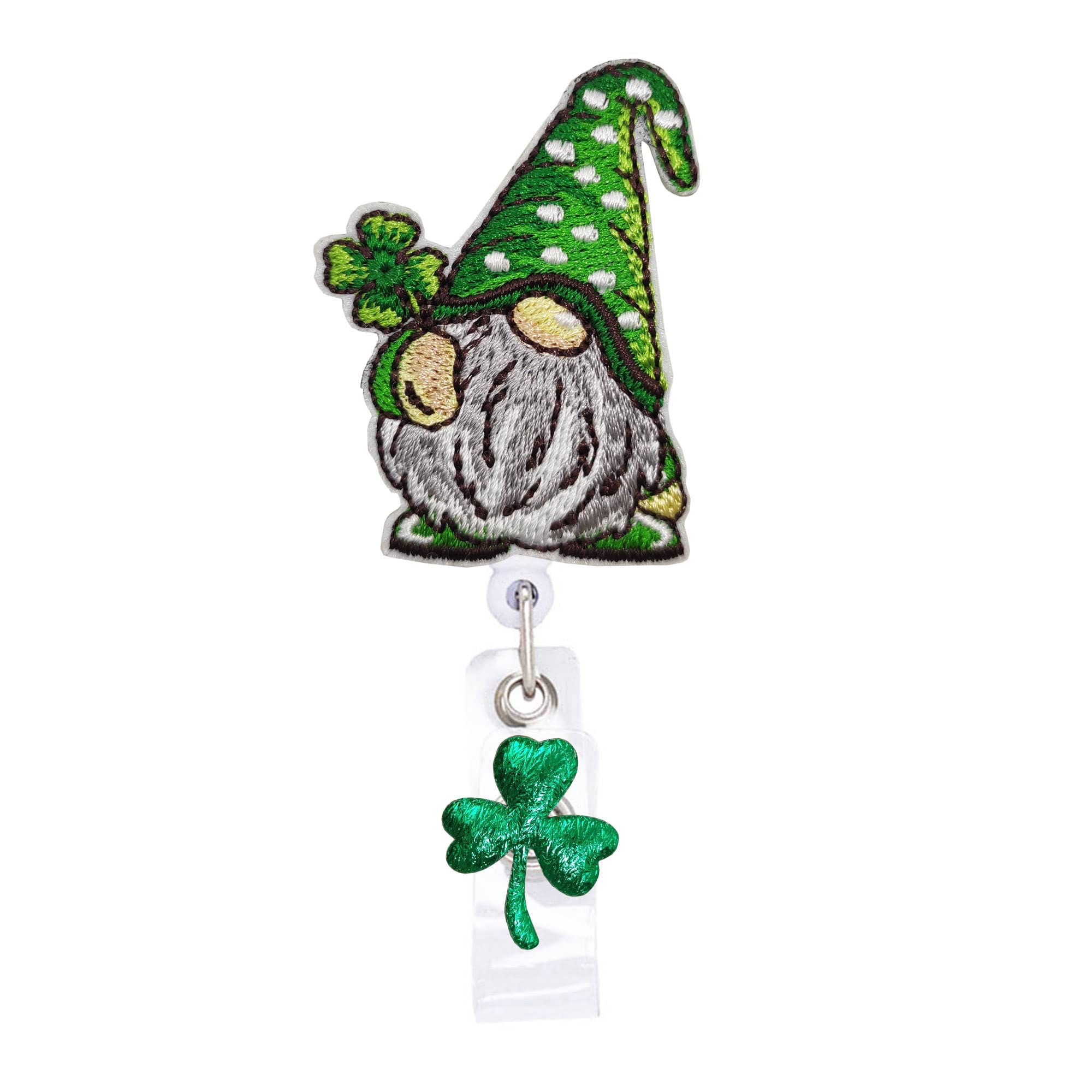 Reelfun Irish Gnome St Patrick'S Day Retractable Badge Reel Id Tag, Shamrock Clover Badge Holder, With Alligator Clip,24In Nylon