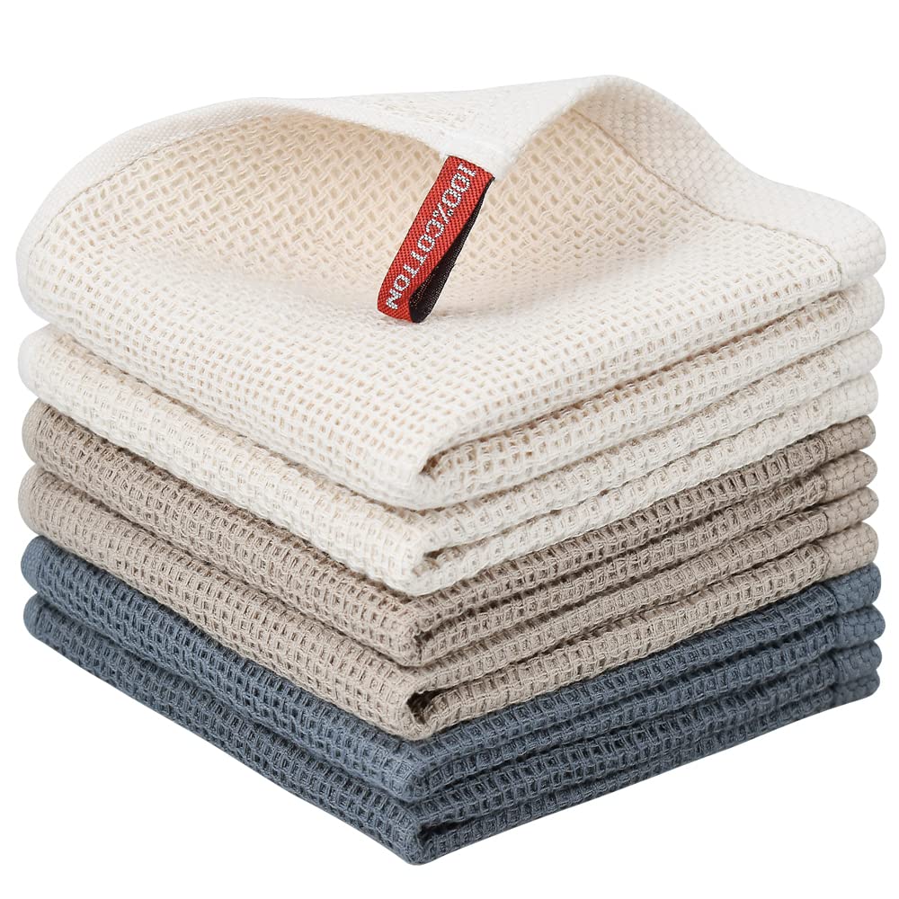 Nialnant 6 Pack Kitchen Towels and Dishcloths Sets,100% Cotton Soft Absorbent Quick Drying Dish Towels for Kitchen,Washing Dishe