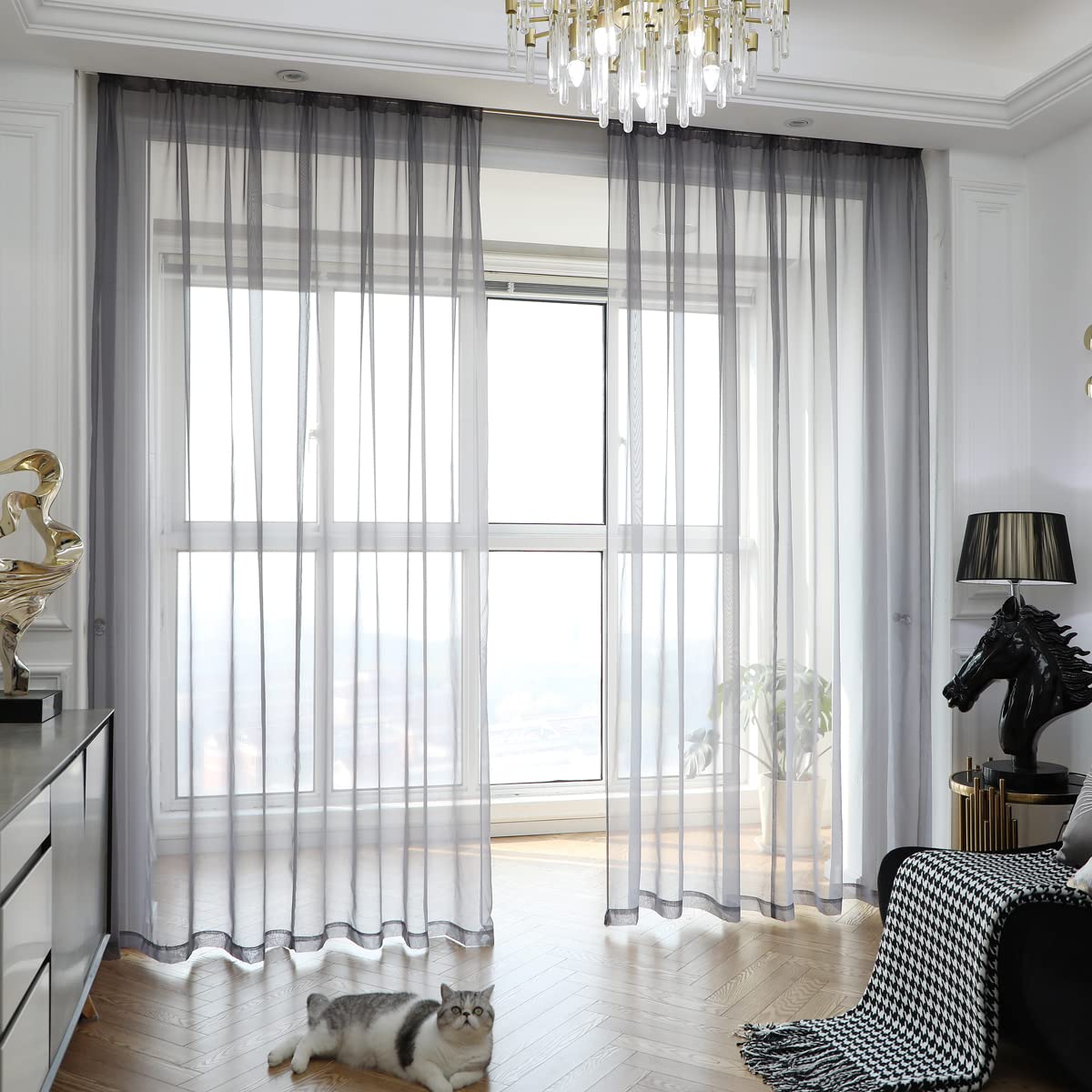 MIANBO Dark Gray Sheer Curtains 108 Inches Length 2 Panels Set Window Sheer Curtains Basic Rod Pocket for Bedroom Children Livin
