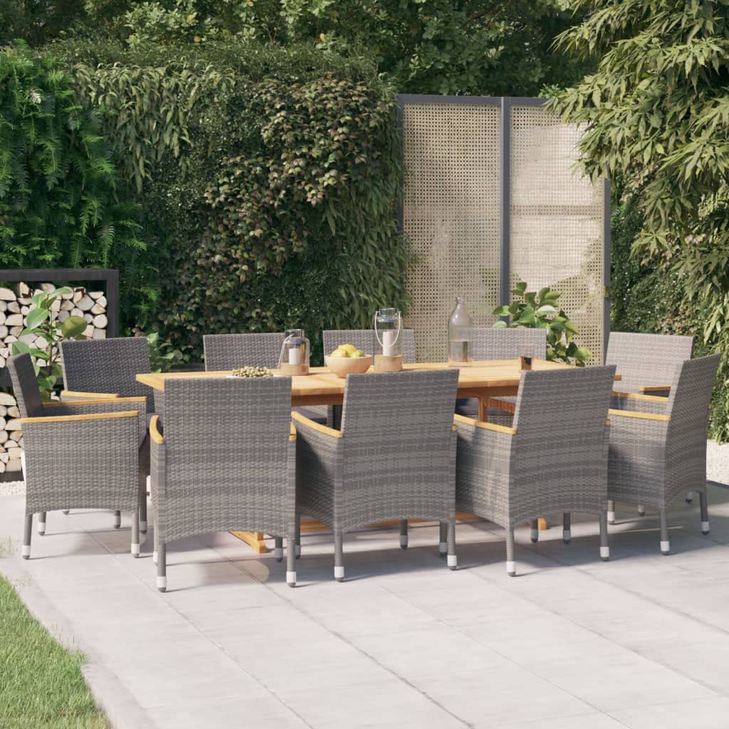 vidaXL Patio Dining Set 11-Piece with Cushions - Gray Acacia Wood for Outdoor Garden Table and Chairs