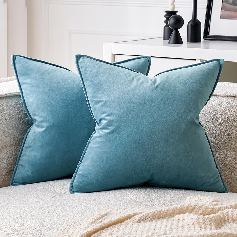 Miulee Pack Of 2 Decorative Velvet Throw Pillow Cover Soft Light Blue Pillow Cover Solid Square Cushion Case For Sofa Bedroom Ca
