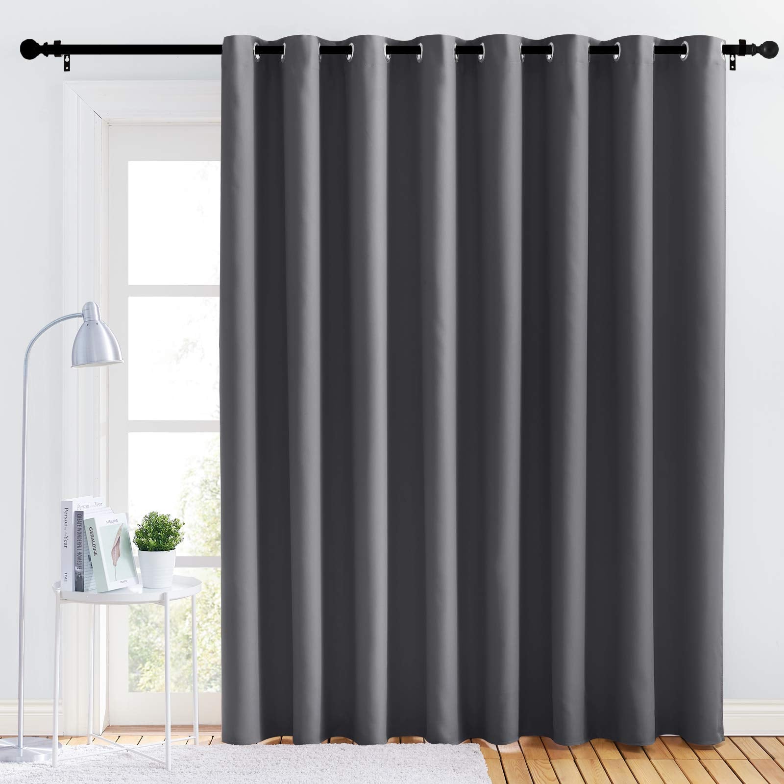 Nicetown Bedroom Blackout Curtain Panel - (120 Inches By 102 Inch, Grey, 1 Pc) Energy Saving Thermal Insulated Grommet Blackout Drapery For Patio, Room Divider Curtain