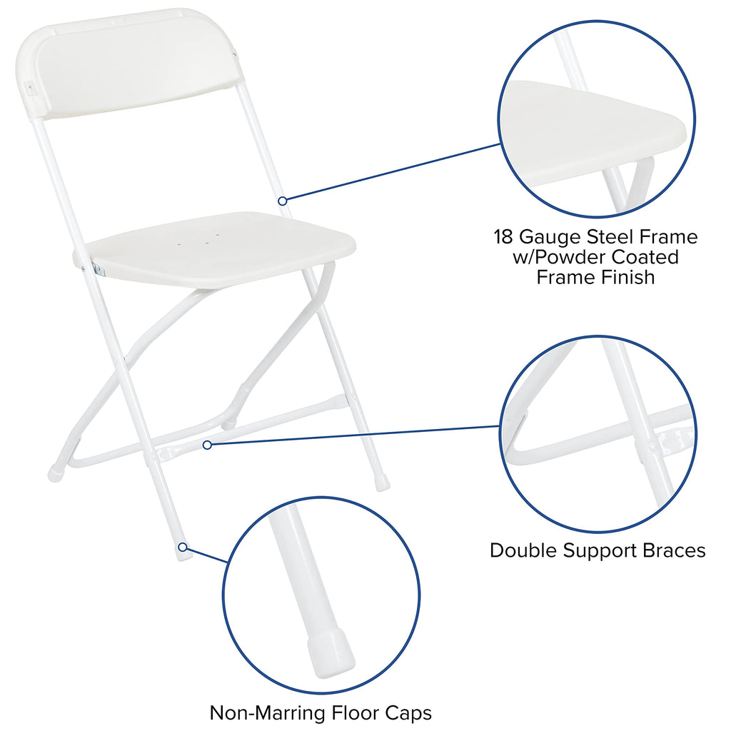 Flash Furniture Hercules Series Plastic Folding Chair - White - 6 Pack 650Lb Weight Capacity Comfortable Event Chair-Lightweight Folding Chair