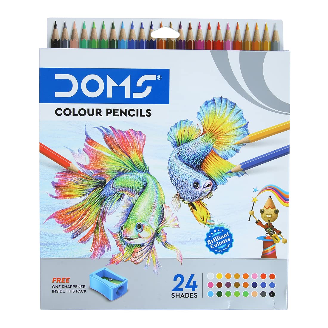 Doms 24 Shades Color Pencils|Hexagonal Shaped Body For Comfortable Grip|Bright&Playful Colors|Free Sharpner With Each Pack|Non-T