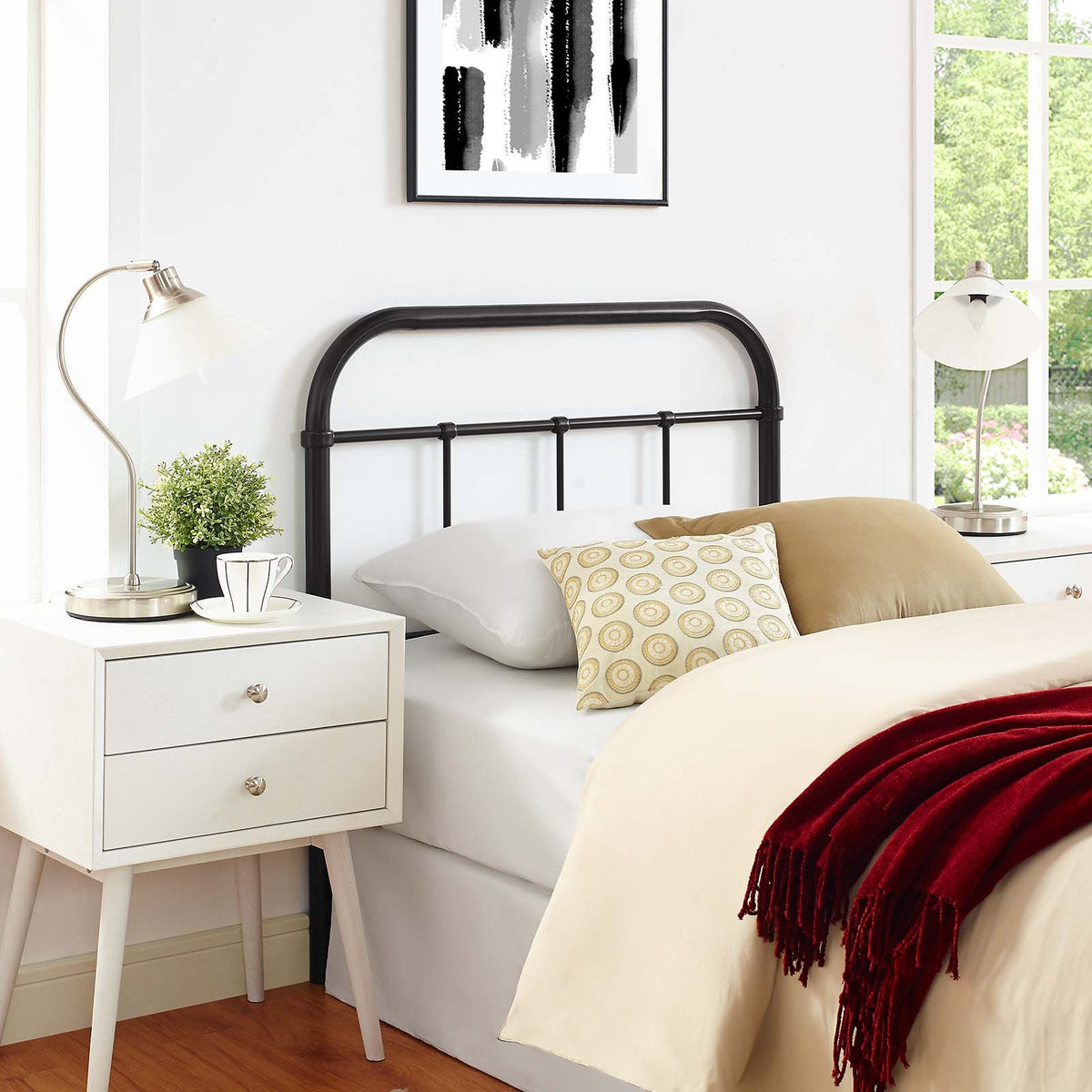 Modway Serena Rustic Farmhouse Style Steel Metal Full Headboard Size In Brown,