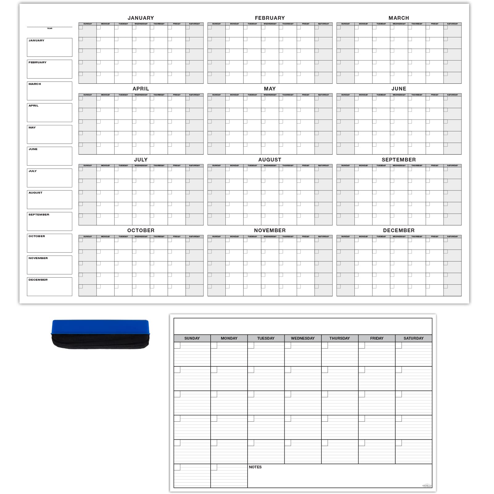 Global Printed Products 40X60 Giant Yearly And 24X36 Large Monthly Dry Erase Laminated Wall Undated Calendars Planner For Office