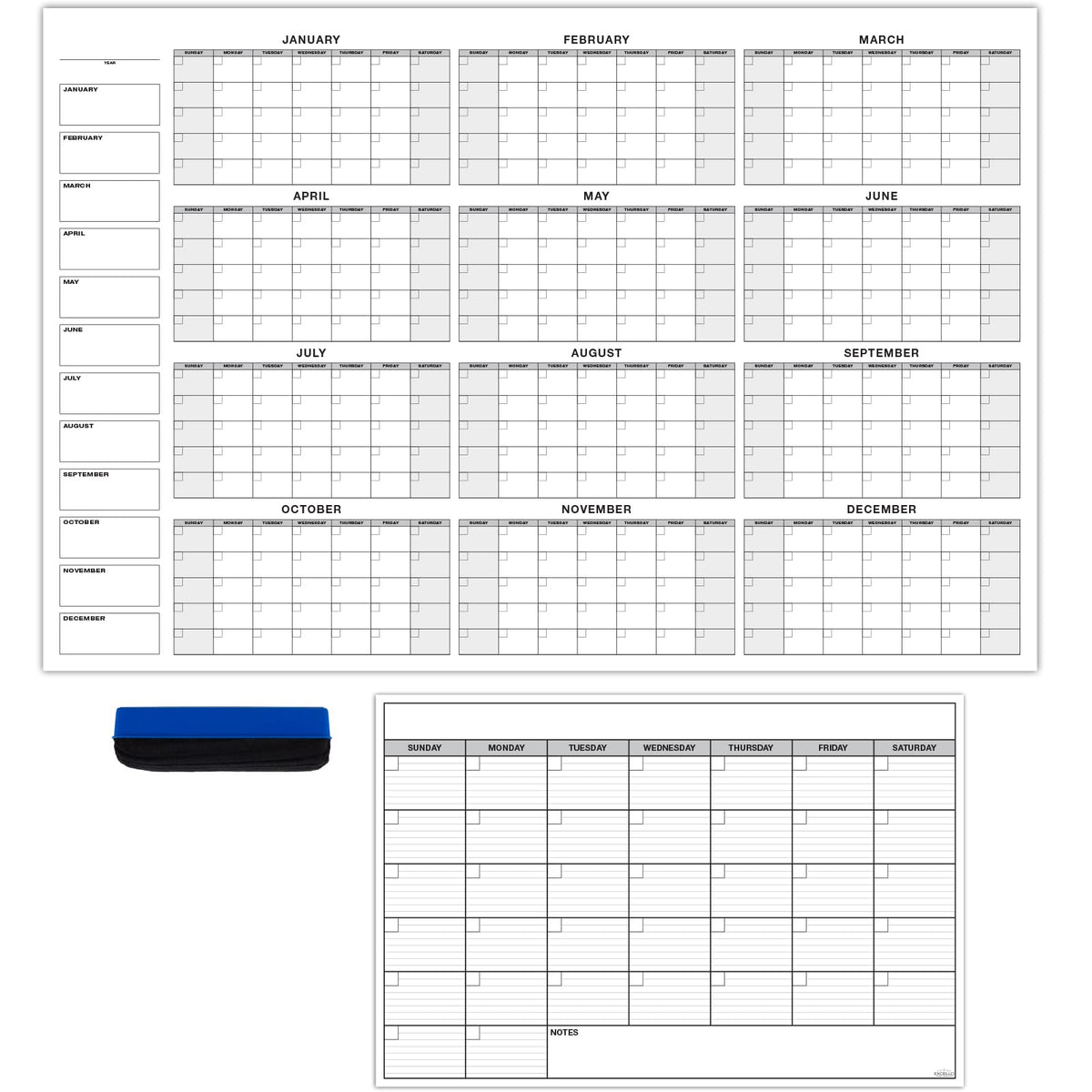 Global Printed Products 40X60 Giant Yearly And 24X36 Large Monthly Dry Erase Laminated Wall Undated Calendars Planner For Office