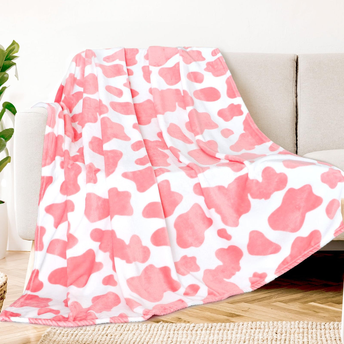 Kivee Pink Blanket Throw Plush Cow Print Blanket Soft Fleece Throw Blankets For Bed Soft
