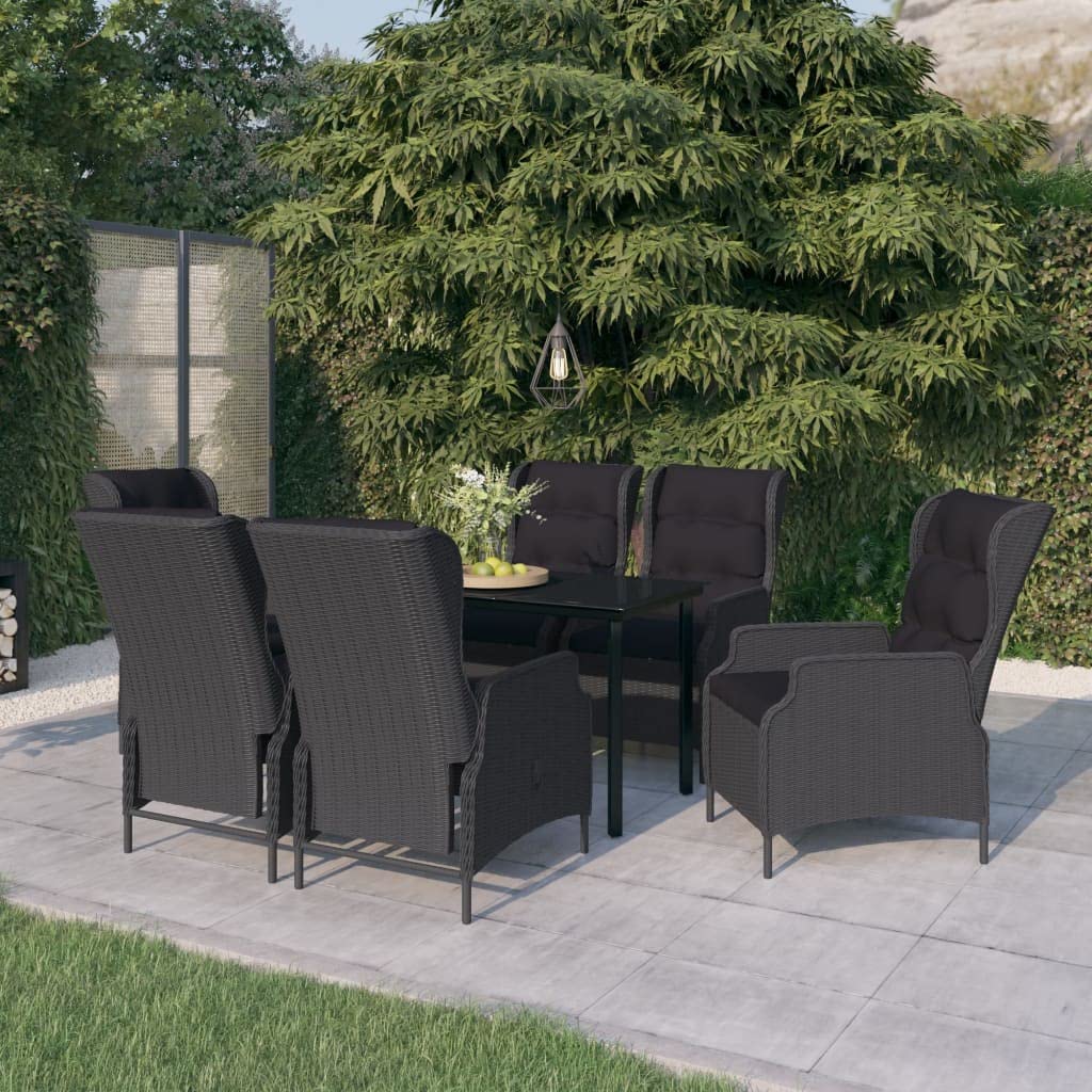 vidaXL Outdoor Patio Dining Set- 5 Piece Dark Gray Rattan Chairs & Table Set with Cushions and Adjustable Reclining Function for Garden, Backyard, Balcony Entertainment