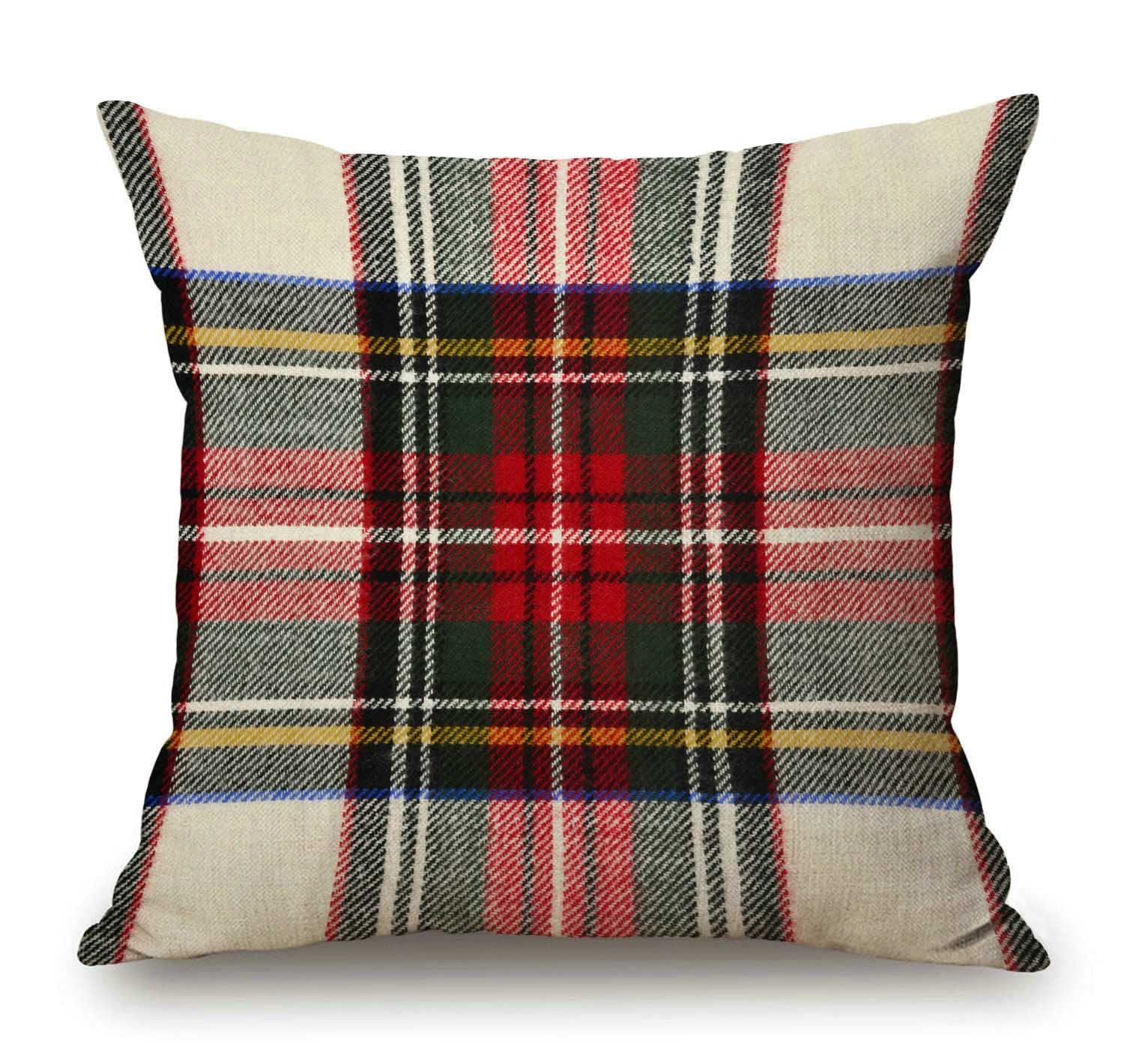 Plaid Pillow Cover 18X18 Inch, Scottish Tartan Red And White Wool Plaid Pattern Symmetric Square Print Double Sided Decorative P